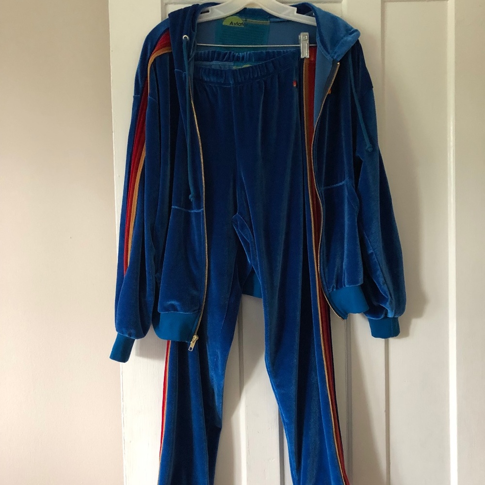 Aviator Nation blue velvet sweatsuit